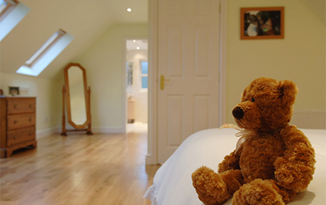 Teddy in loft conversion bedroom